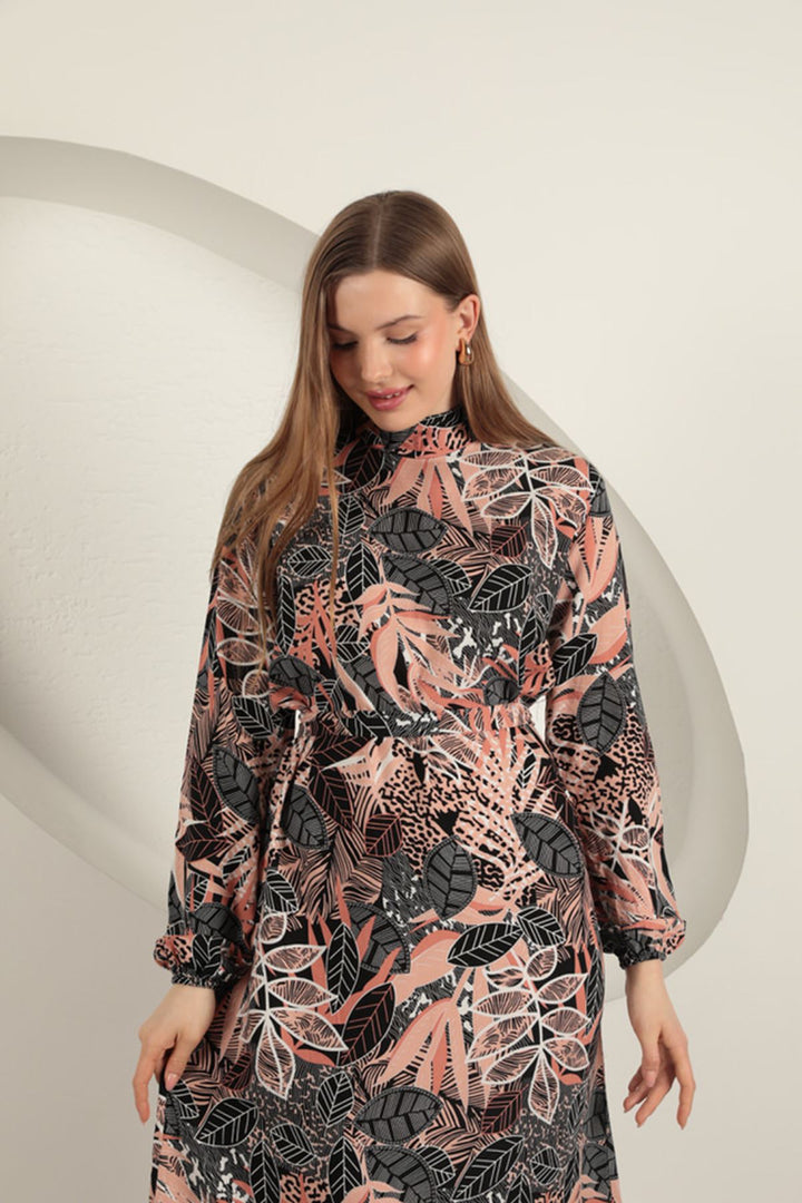 KKT Viscose Fabric Leaf Patterned Dress-Pink - Santa María Huatulco