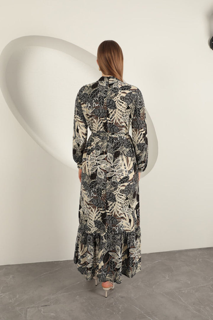 KKT Viscose Fabric Leaf Patterned Dress-Black - Rijswijk
