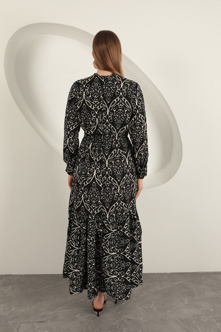 KKT Viscose Fabric Patterned Dress-Black/Ecru - Torrente