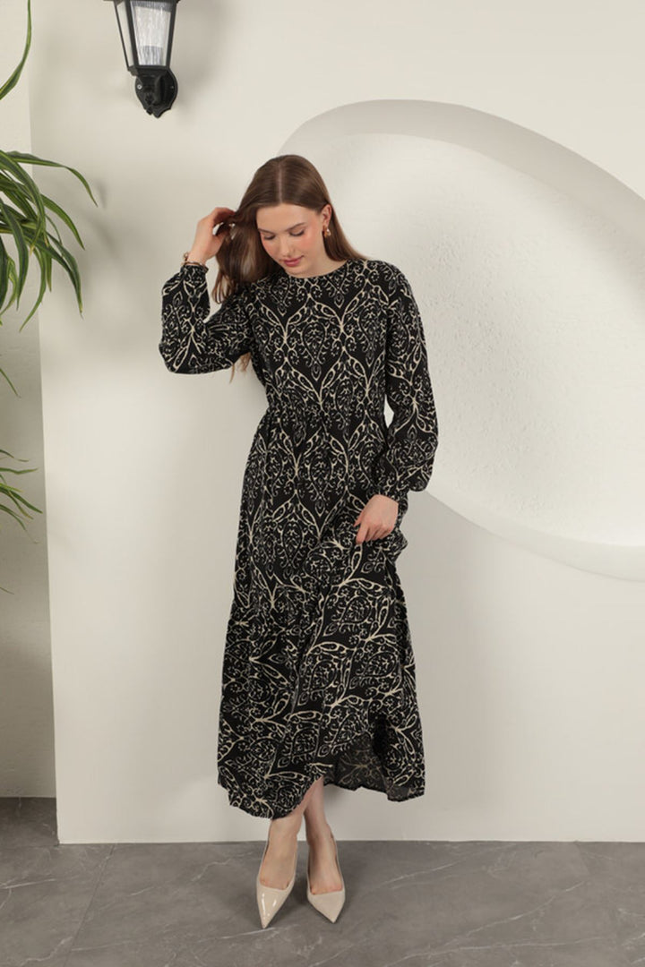 KKT Viscose Fabric Patterned Dress-Black/Beige - Alpharetta