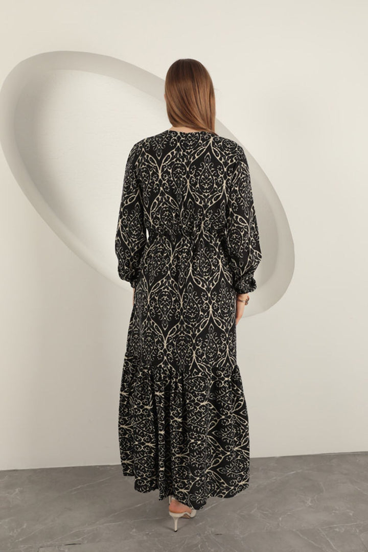 KKT Viscose Fabric Patterned Dress-Black/Beige - Alpharetta
