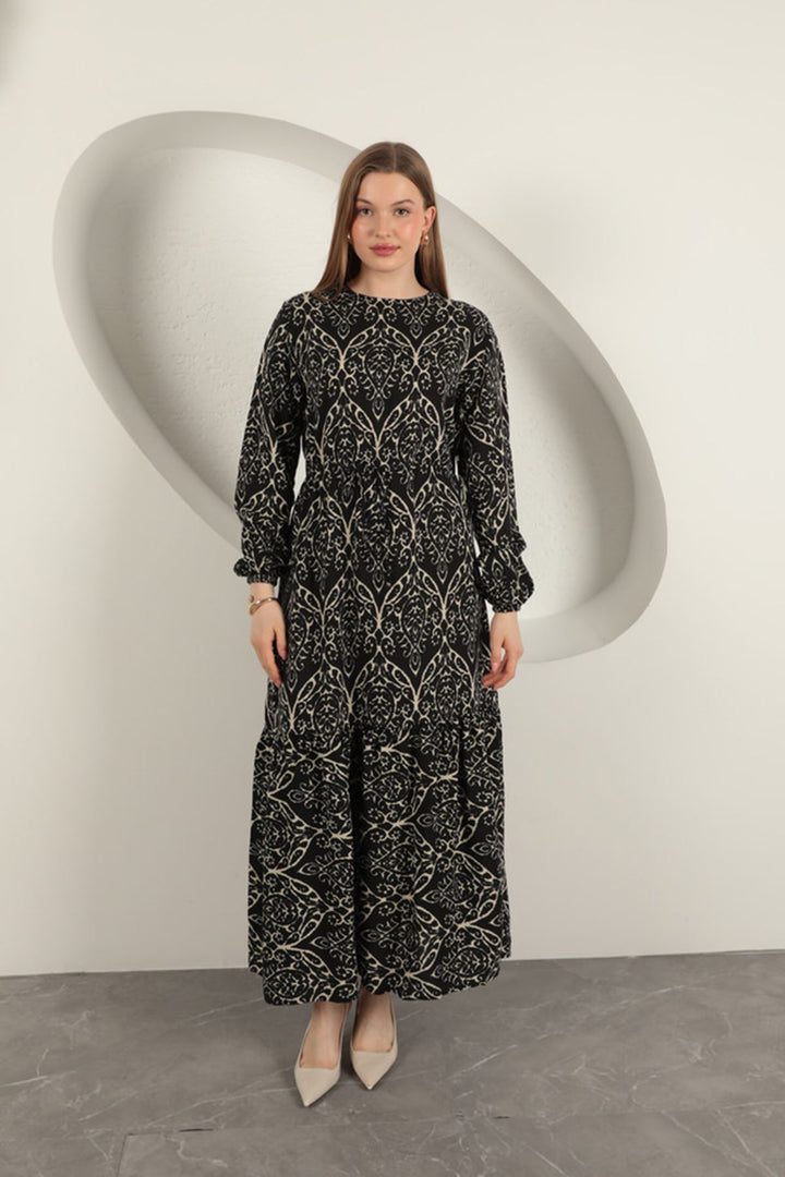 KKT Viscose Fabric Patterned Dress-Black/Beige - Alpharetta