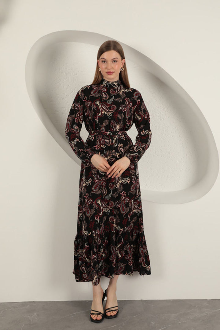 KKT Viscose Fabric Shawl Patterned Dress-Burgundy - Maidenhead