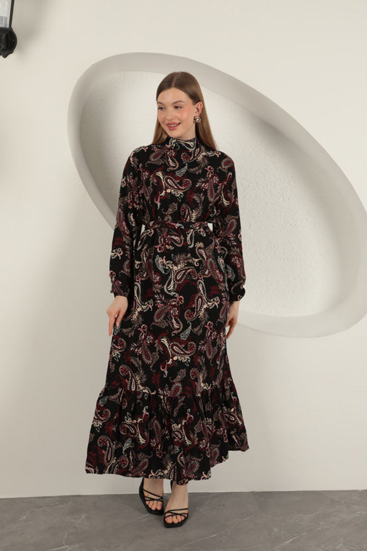 KKT Viscose Fabric Shawl Patterned Dress-Burgundy - Maidenhead
