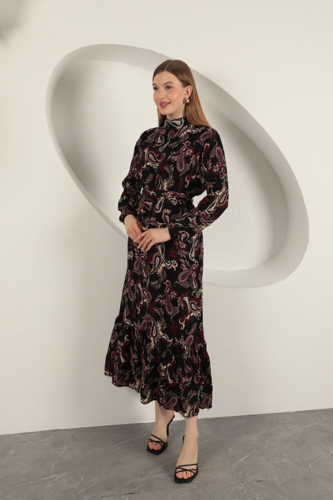 KKT Viscose Fabric Shawl Patterned Dress-Burgundy - Maidenhead