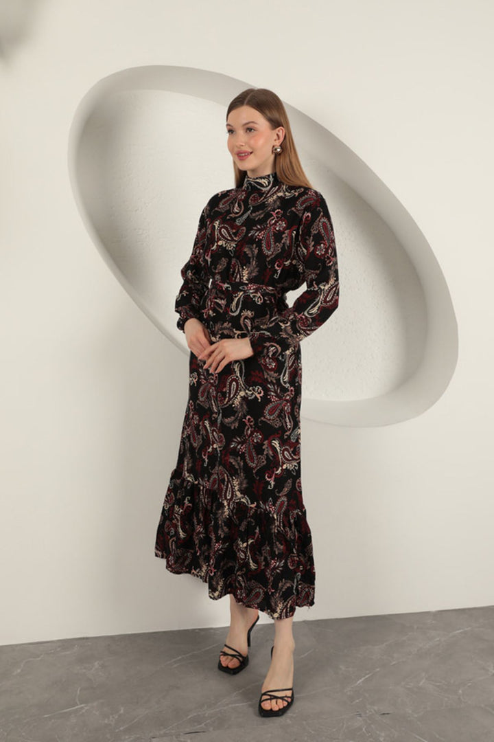 KKT Viscose Fabric Shawl Patterned Dress-Burgundy - Maidenhead