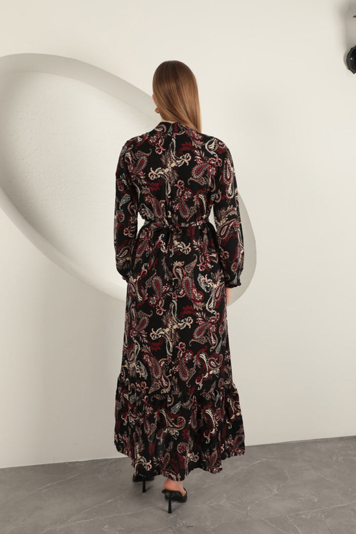 KKT Viscose Fabric Shawl Patterned Dress-Burgundy - Maidenhead