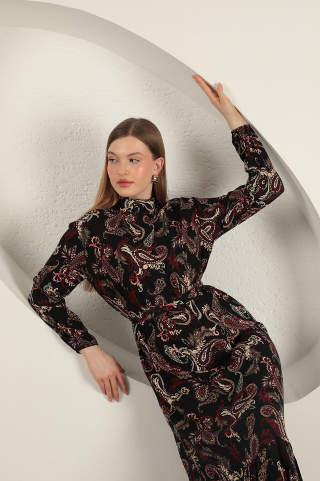 KKT Viscose Fabric Shawl Patterned Dress-Burgundy - Maidenhead