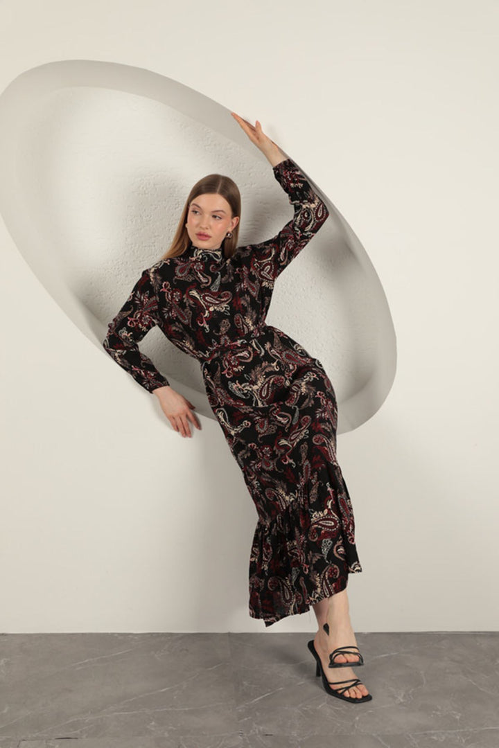 KKT Viscose Fabric Shawl Patterned Dress-Burgundy - Maidenhead