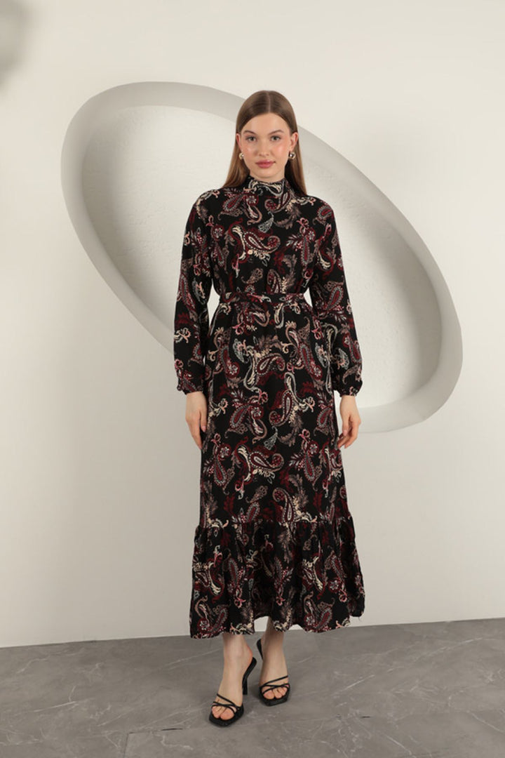 KKT Viscose Fabric Shawl Patterned Dress-Burgundy - Maidenhead