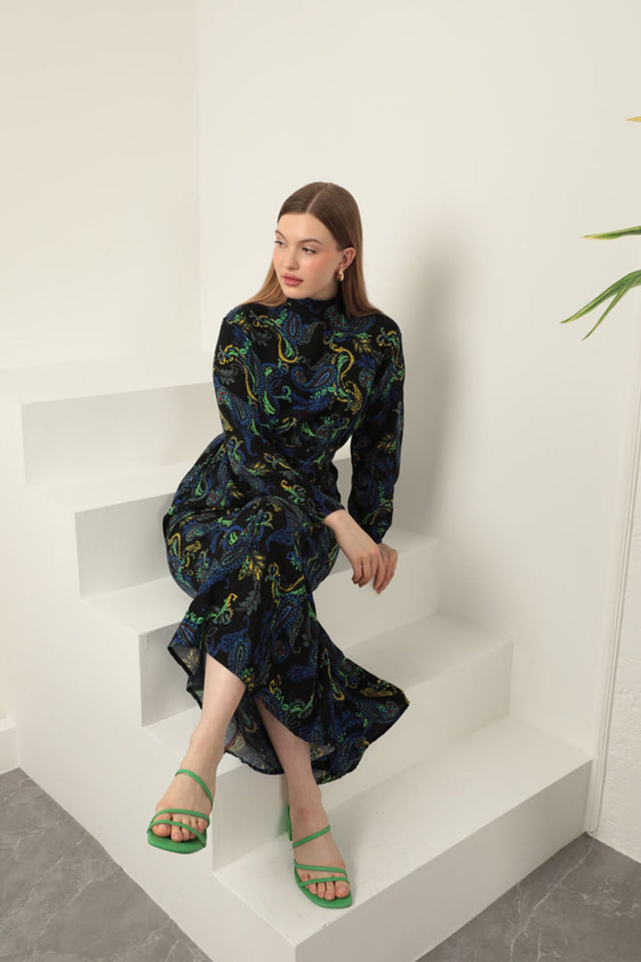 KKT Viscose Fabric Shawl Patterned Dress-Sax - Sindelfingen