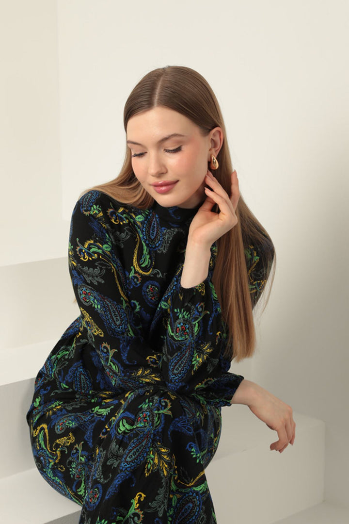 KKT Viscose Fabric Shawl Patterned Dress-Sax - Sindelfingen