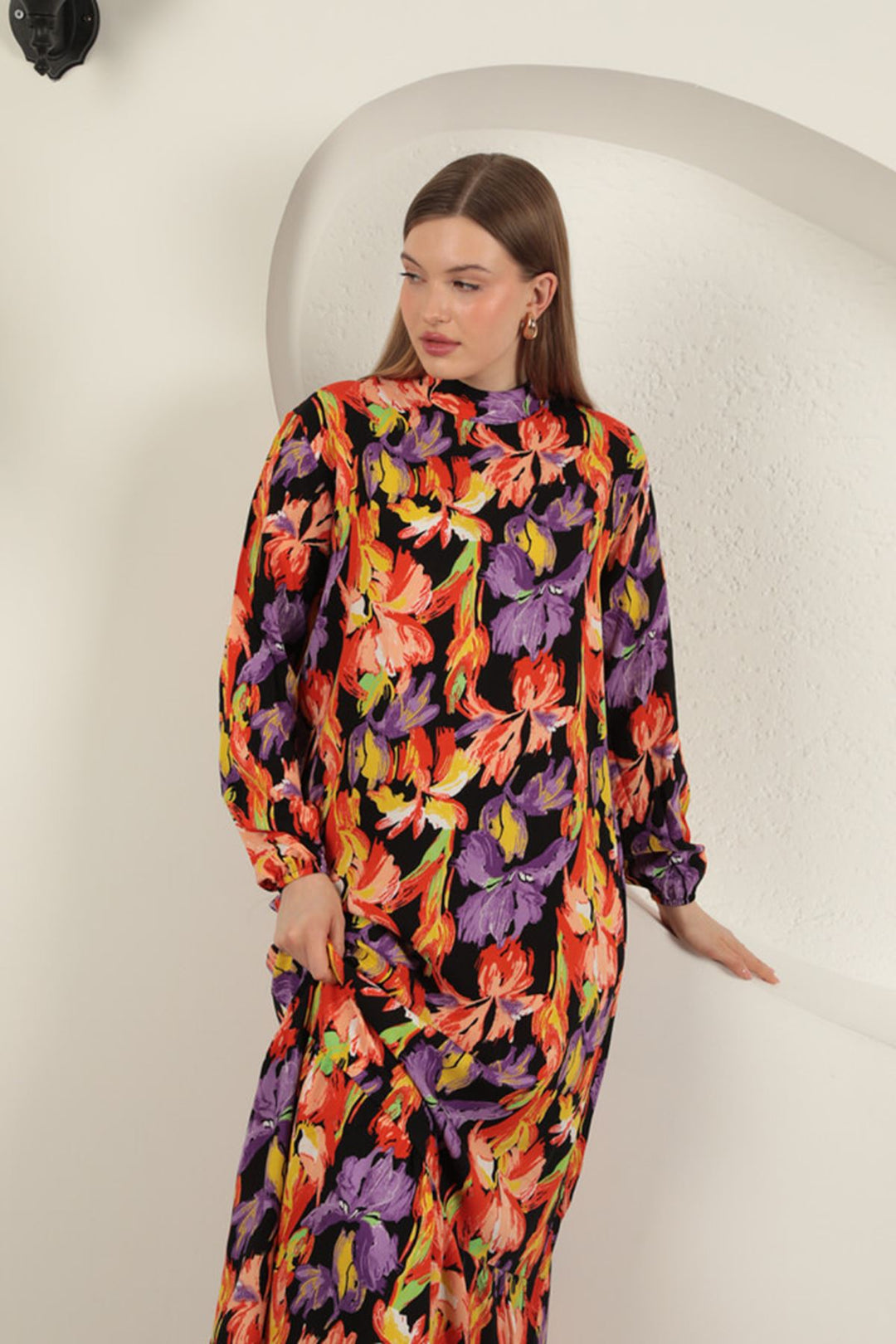 KKT Viscose Fabric Patterned Dress-Orange - Schiedam