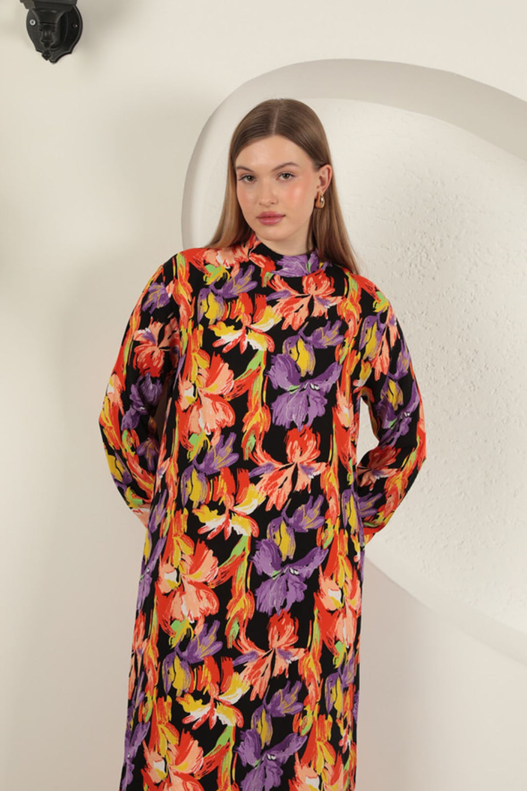 KKT Viscose Fabric Patterned Dress-Orange - Schiedam
