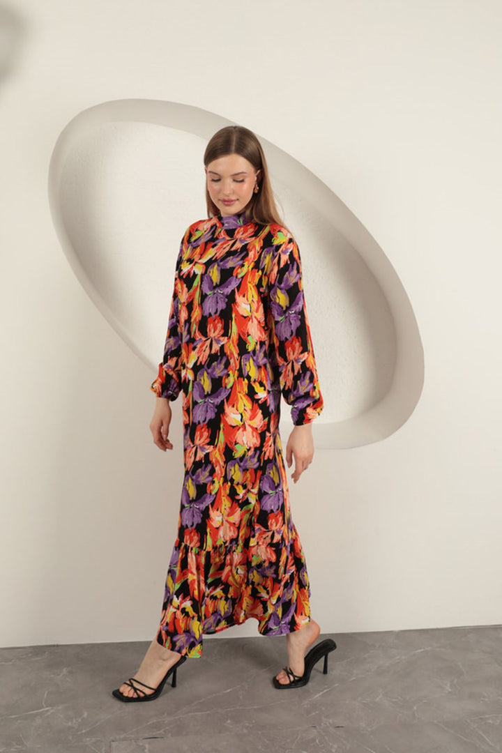 KKT Viscose Fabric Patterned Dress-Orange - Schiedam