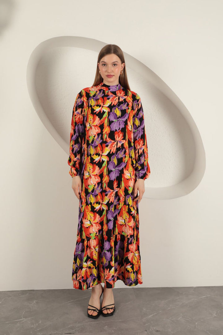 KKT Viscose Fabric Patterned Dress-Orange - Schiedam