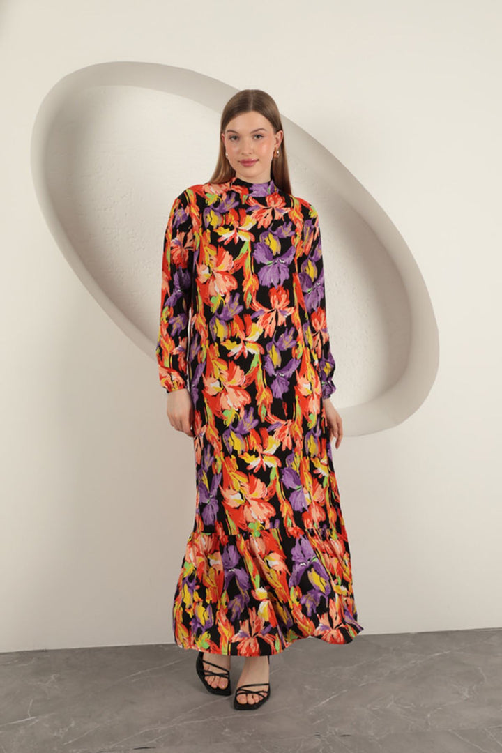 KKT Viscose Fabric Patterned Dress-Orange - Schiedam