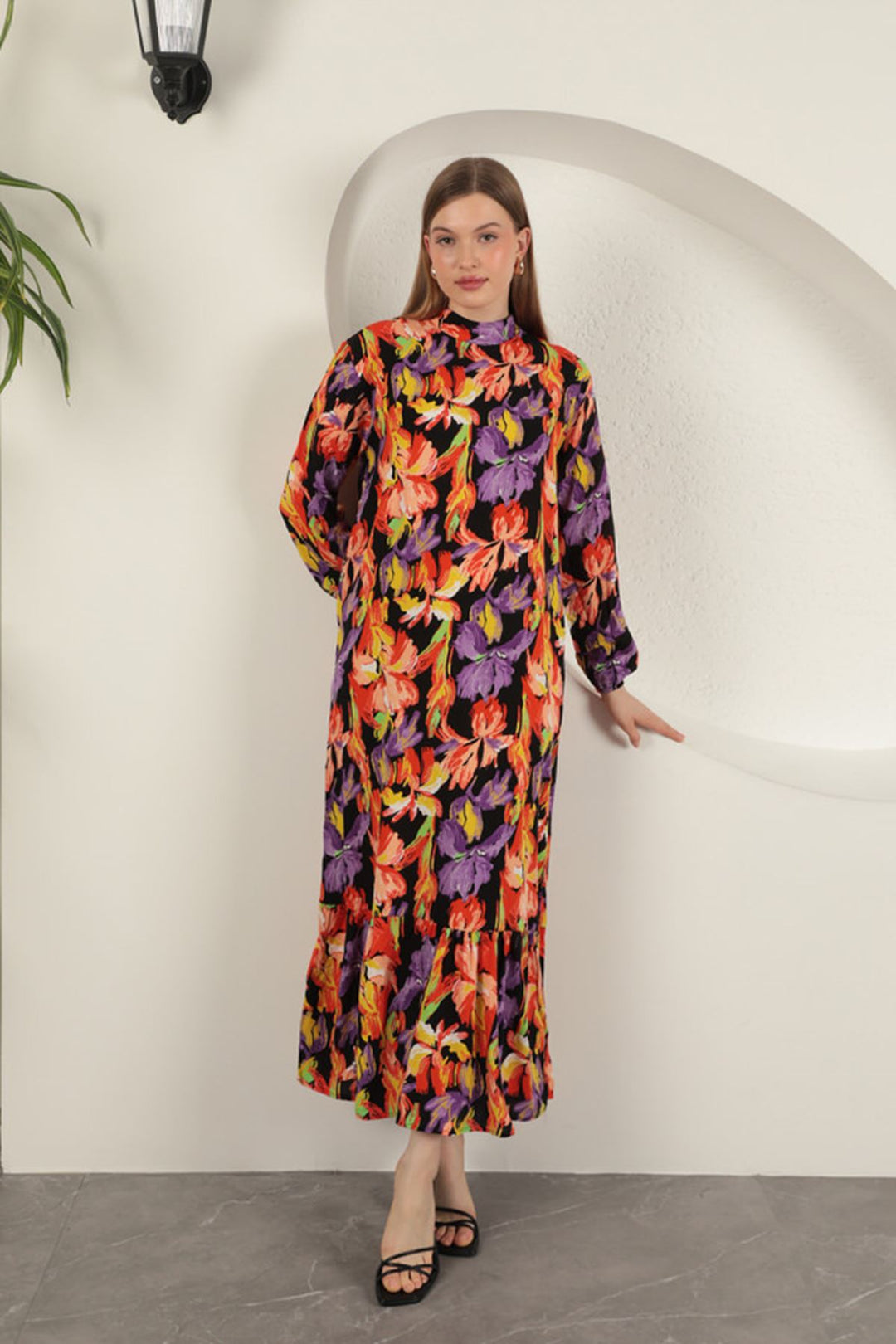 KKT Viscose Fabric Patterned Dress-Orange - Schiedam