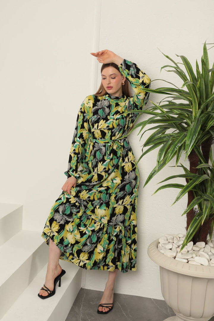 KKT Viscose Fabric Patterned Dress-Green - Palmela