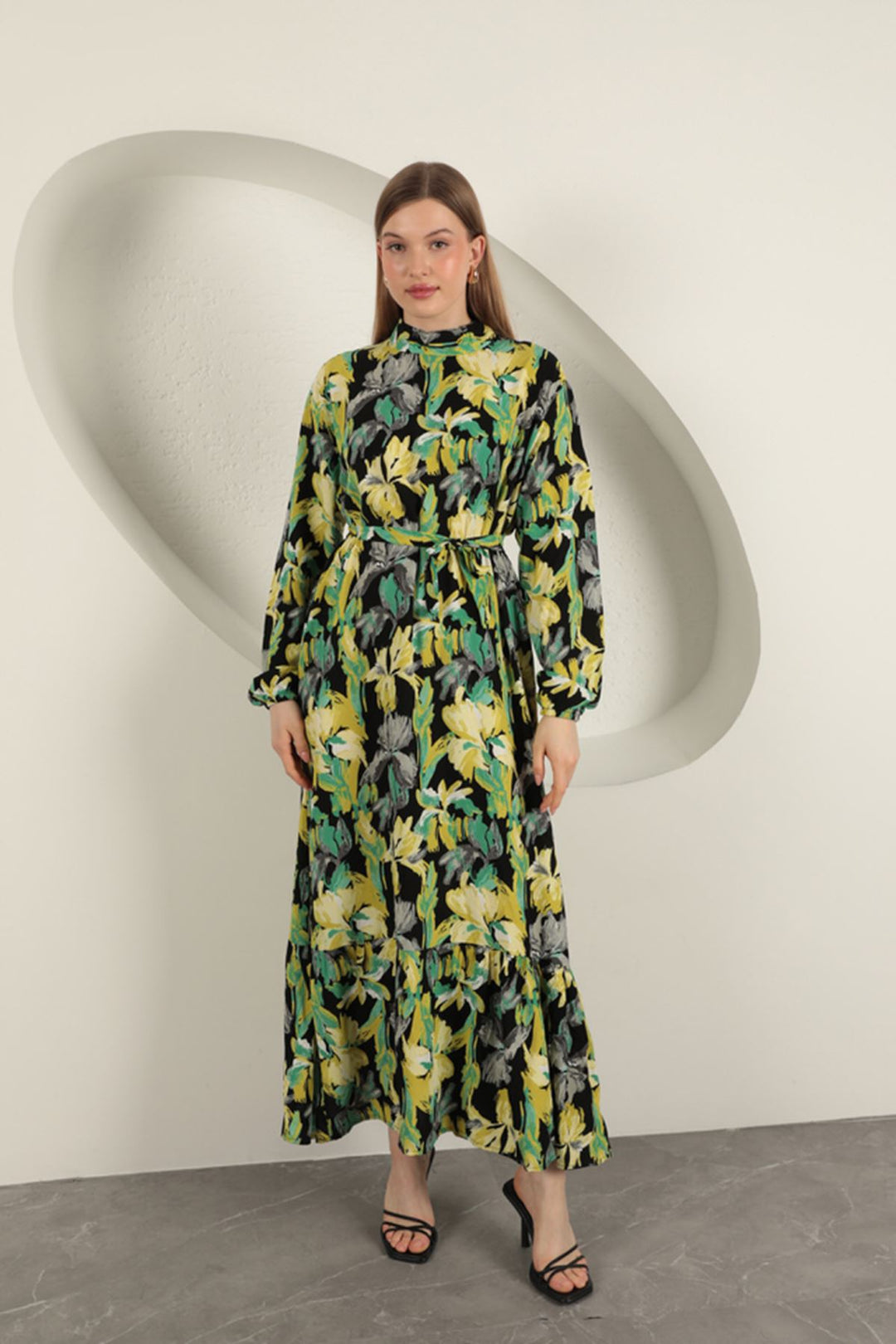 KKT Viscose Fabric Patterned Dress-Green - Palmela