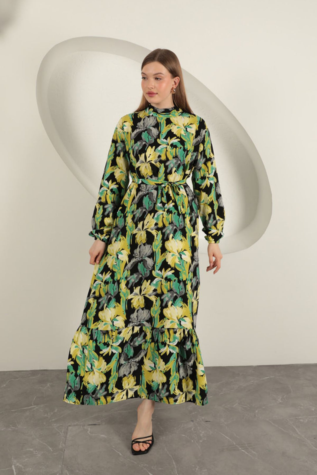 KKT Viscose Fabric Patterned Dress-Green - Palmela