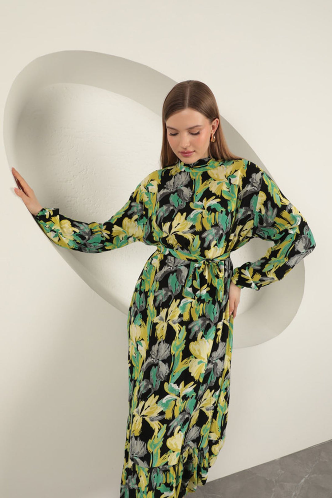 KKT Viscose Fabric Patterned Dress-Green - Palmela