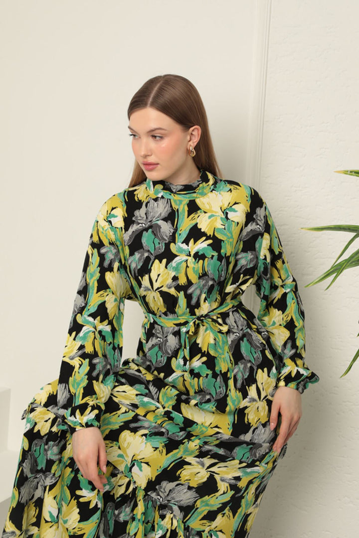 KKT Viscose Fabric Patterned Dress-Green - Palmela