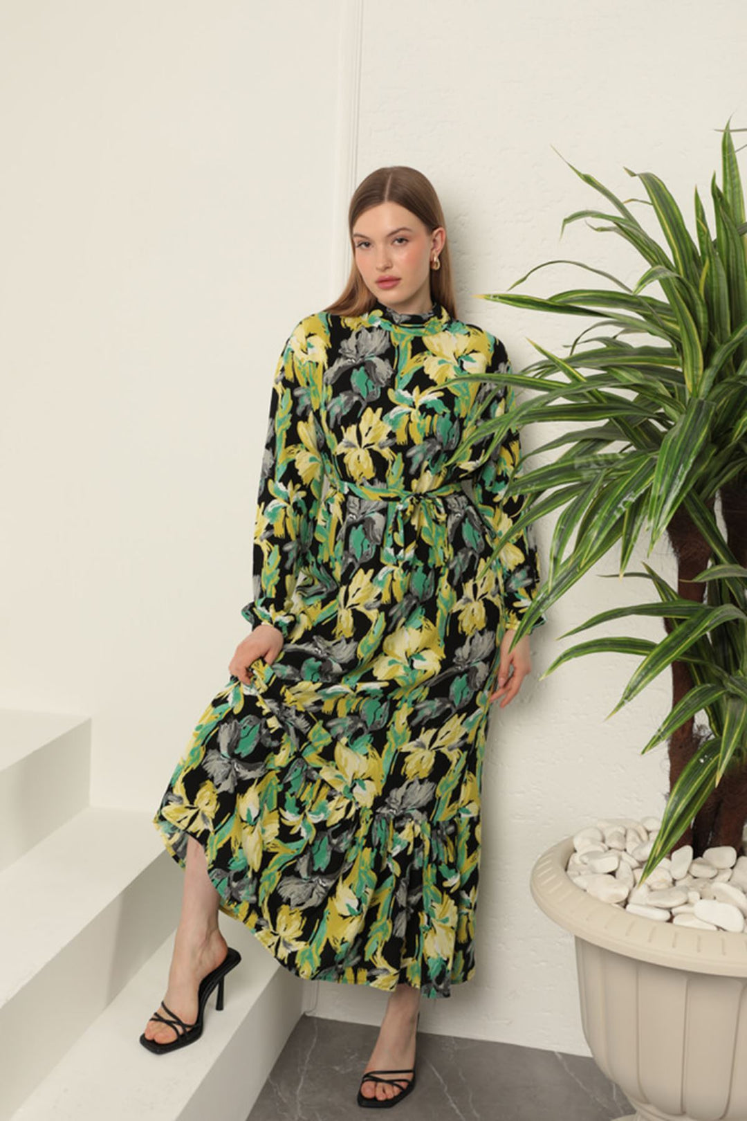 KKT Viscose Fabric Patterned Dress-Green - Palmela