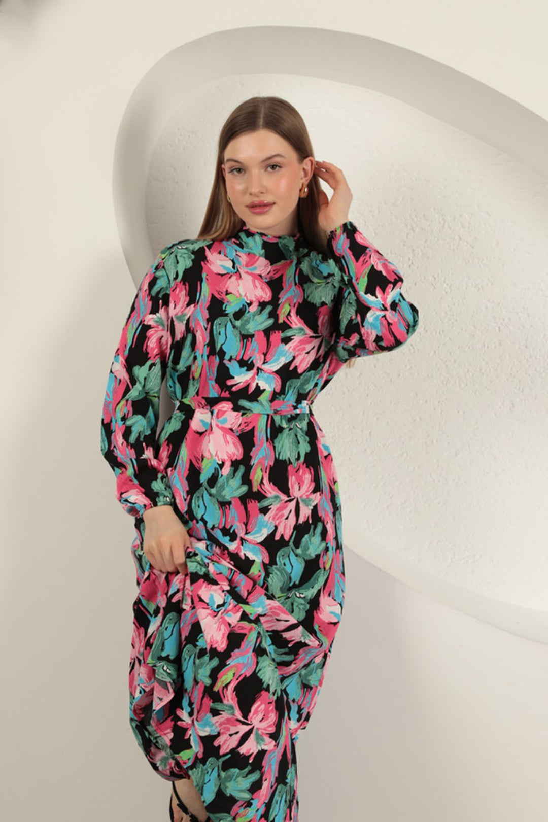 KKT Viscose Fabric Patterned Dress-Fuchsia - Rochester