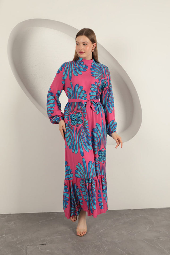 KKT Viscose Fabric Elastic Sleeve Dress-Fuchsia - Bellevue
