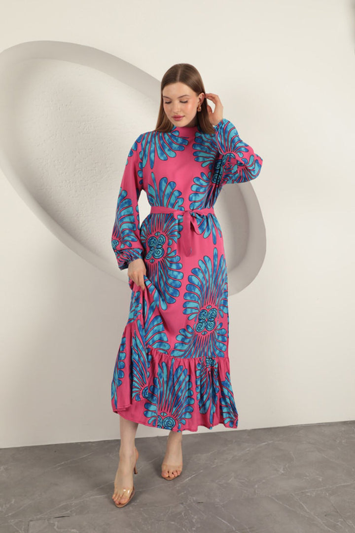 KKT Viscose Fabric Elastic Sleeve Dress-Fuchsia - Bellevue