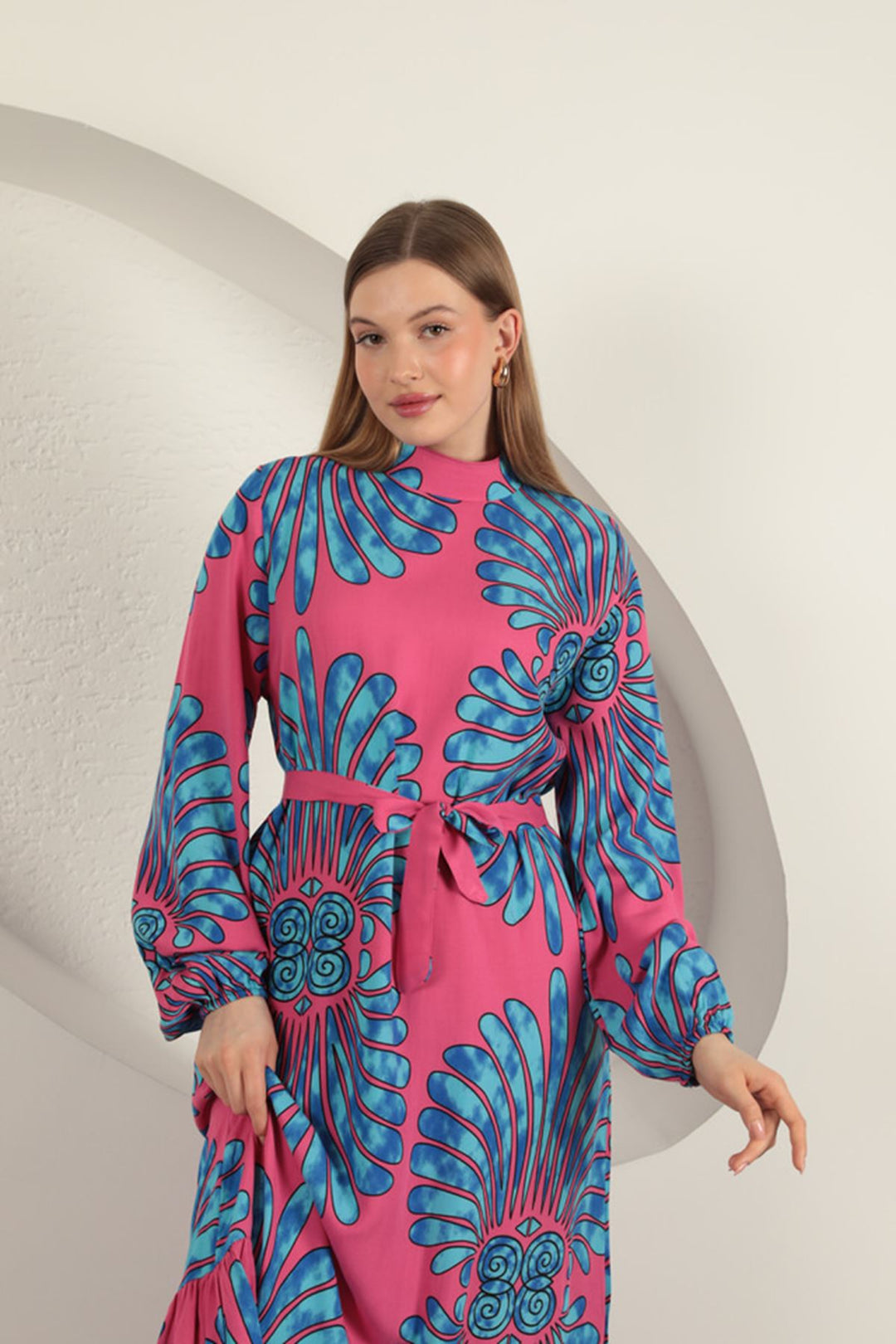 KKT Viscose Fabric Elastic Sleeve Dress-Fuchsia - Bellevue