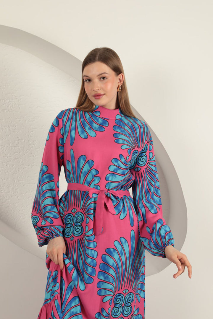 KKT Viscose Fabric Elastic Sleeve Dress-Fuchsia - Bellevue