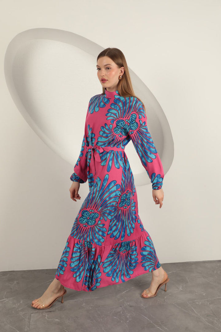 KKT Viscose Fabric Elastic Sleeve Dress-Fuchsia - Bellevue