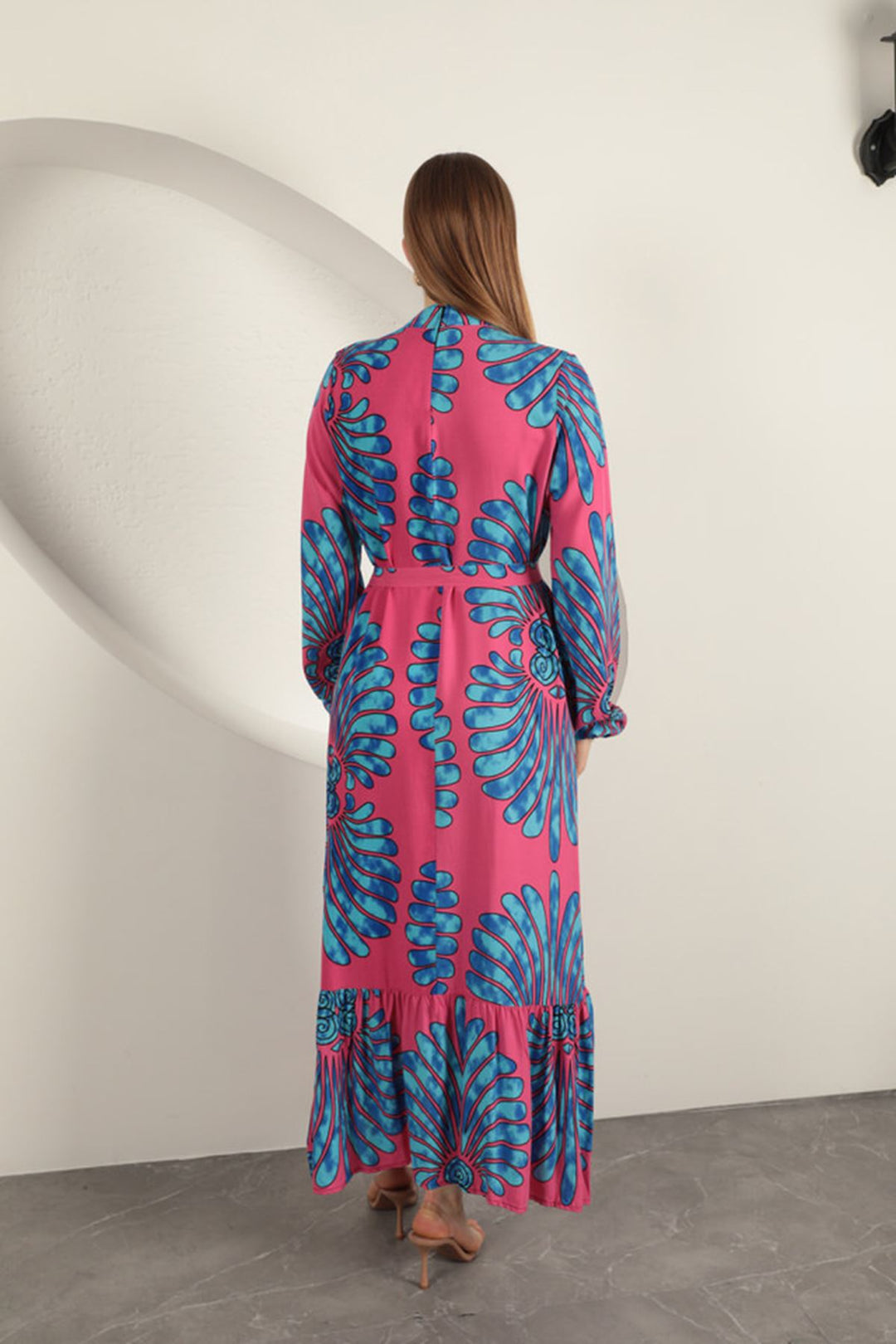 KKT Viscose Fabric Elastic Sleeve Dress-Fuchsia - Bellevue