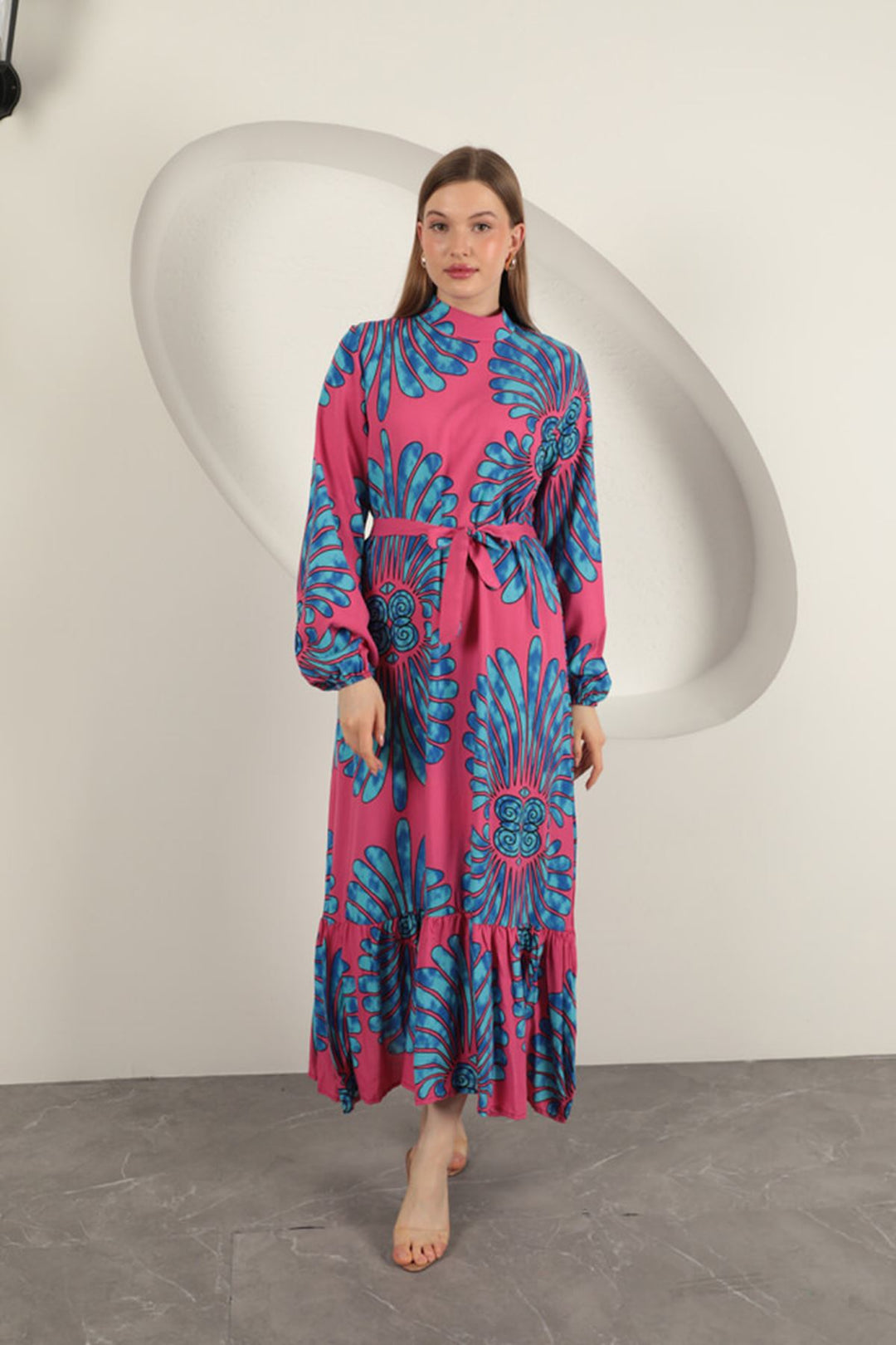 KKT Viscose Fabric Elastic Sleeve Dress-Fuchsia - Bellevue