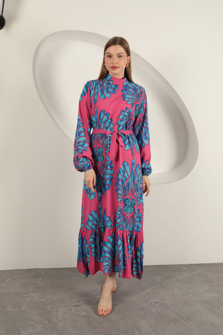 KKT Viscose Fabric Elastic Sleeve Dress-Fuchsia - Bellevue