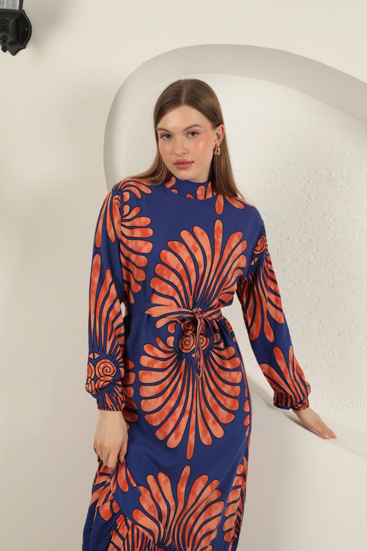 KKT Viscose Fabric Elastic Sleeve Dress-Purple - Florence