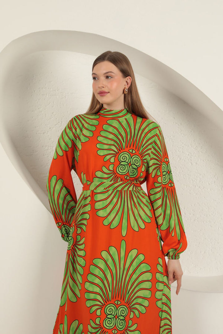 KKT Viscose Fabric Elastic Sleeve Dress-Orange - Pokrovsk