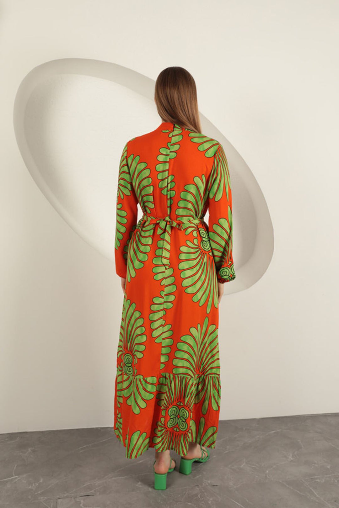 KKT Viscose Fabric Elastic Sleeve Dress-Orange - Pokrovsk