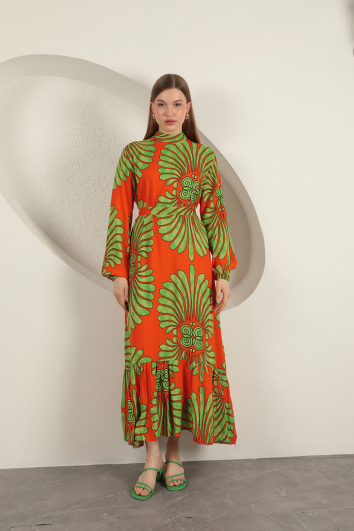 KKT Viscose Fabric Elastic Sleeve Dress-Orange - Pokrovsk