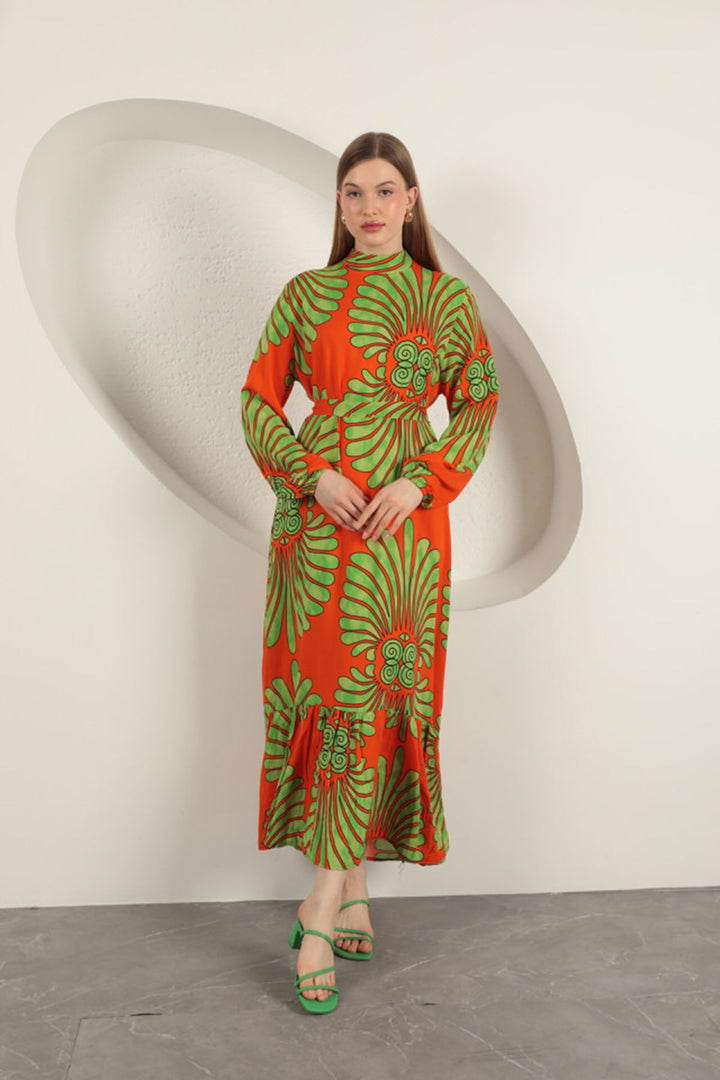 KKT Viscose Fabric Elastic Sleeve Dress-Orange - Pokrovsk