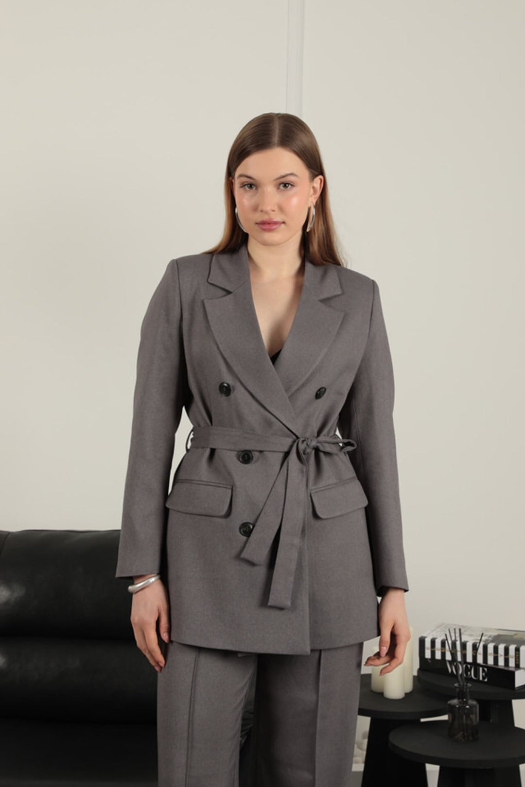 KKT Polyviscon Fabric Women's Suit-Grey - Escondido