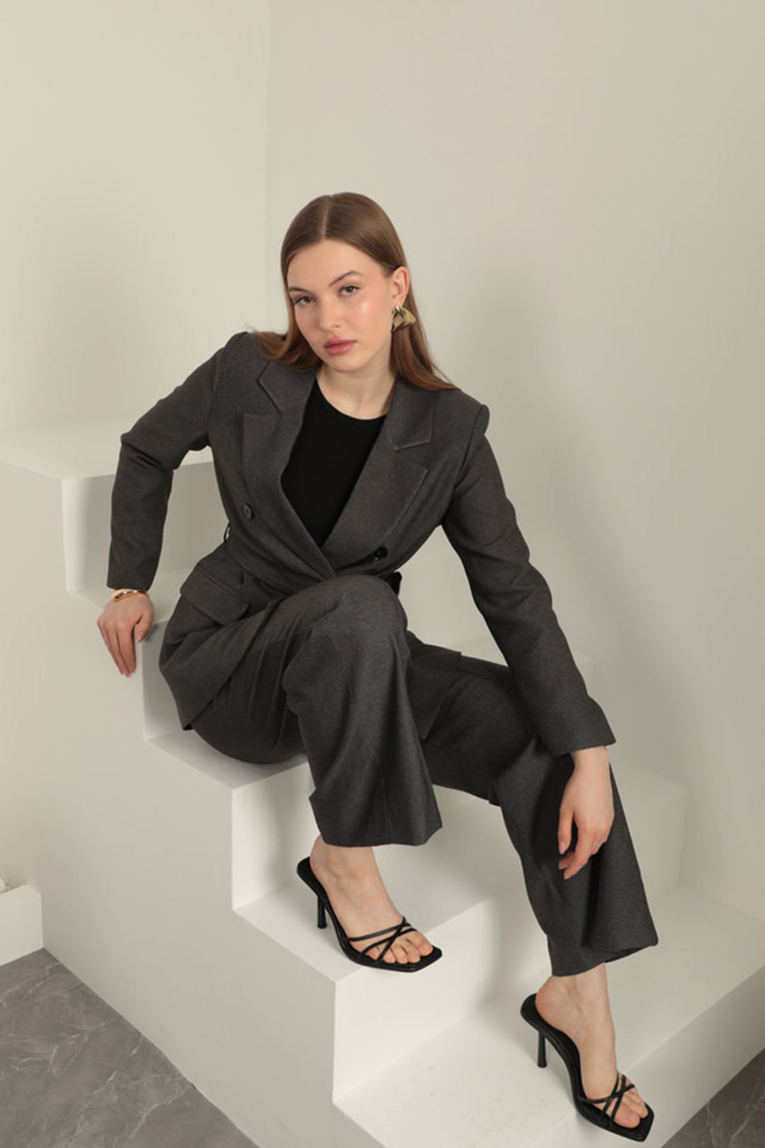 KKT Polyviscon Fabric Women's Suit-Anthracite - Assen
