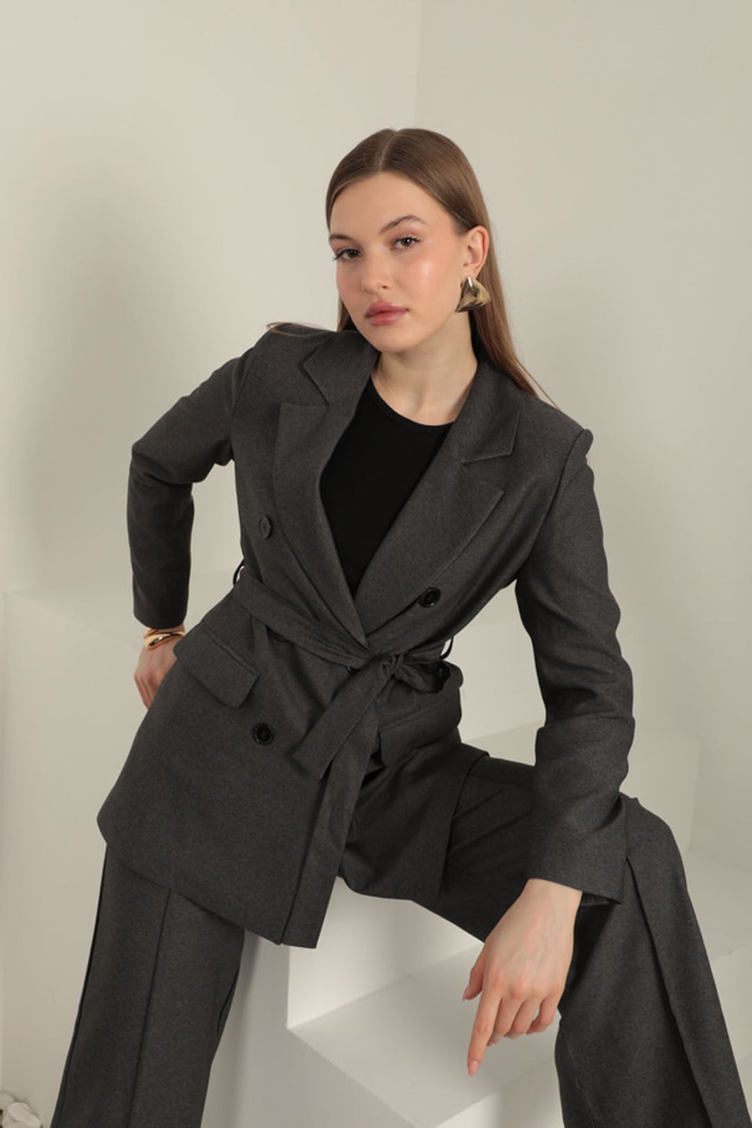 KKT Polyviscon Fabric Women's Suit-Anthracite - Assen