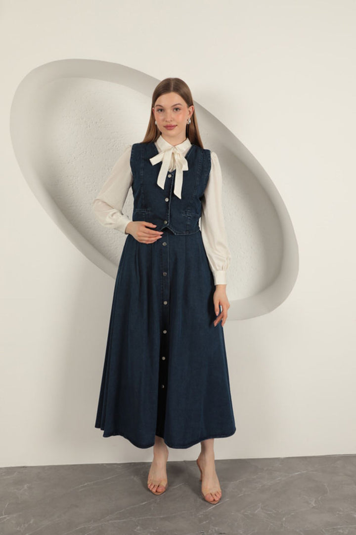KKT Denim Fabric Vest Suit-Dark Blue - Chenalhó