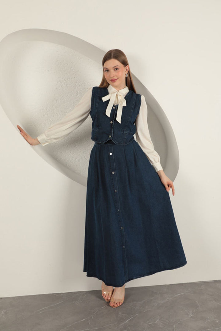 KKT Denim Fabric Vest Suit-Dark Blue - Chenalhó