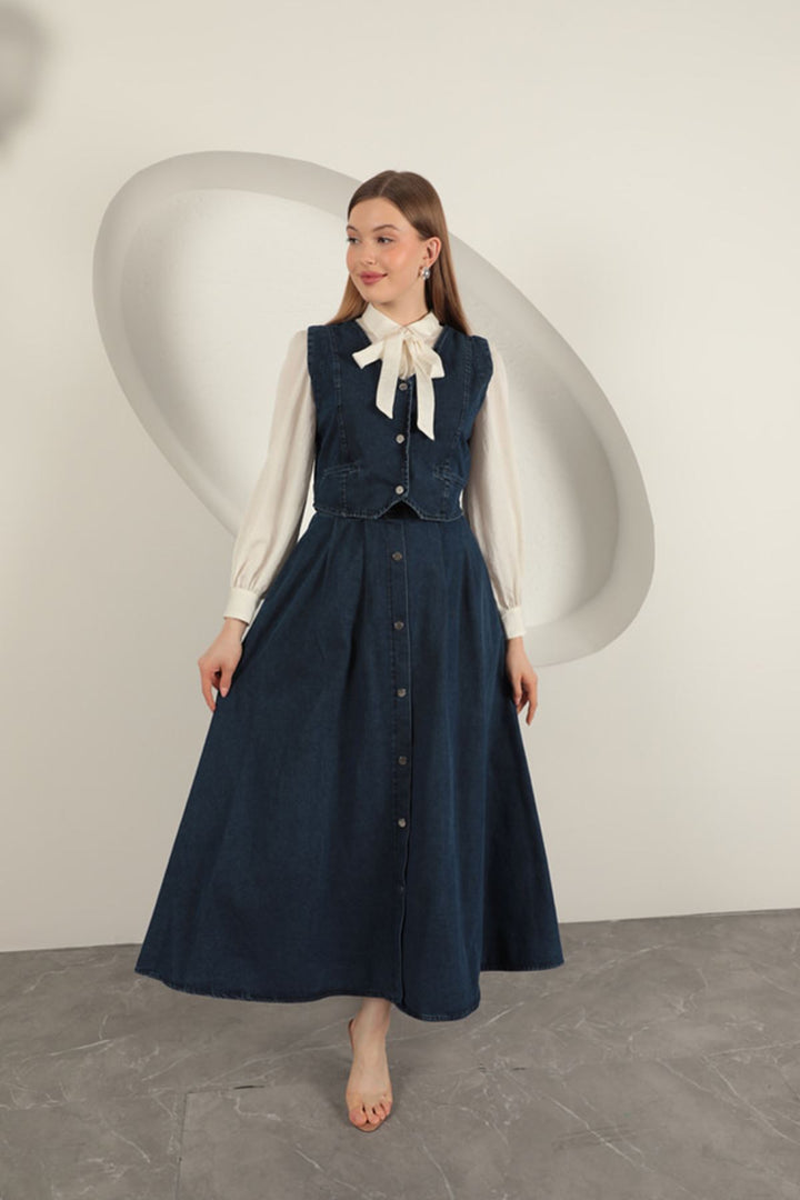 KKT Denim Fabric Vest Suit-Dark Blue - Chenalhó
