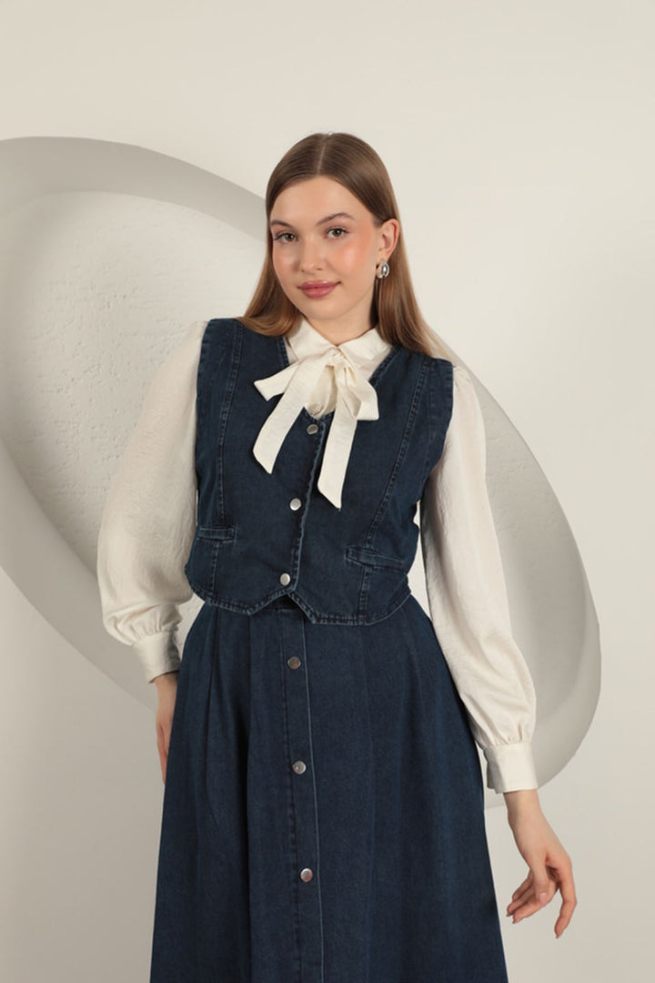 KKT Denim Fabric Vest Suit-Dark Blue - Chenalhó
