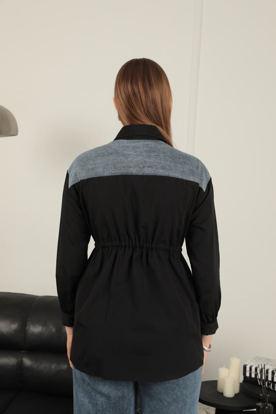 KKT Poplin Fabric Front Pearl Detailed Black Women's Shirt - Fort Pierce